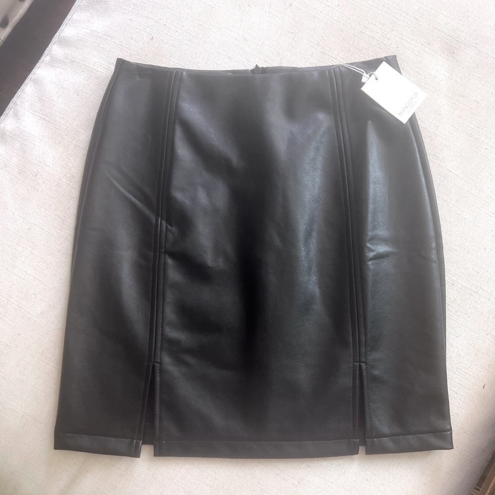 WOMENS High waist Faux leather Pencil skirt Split, X-Small